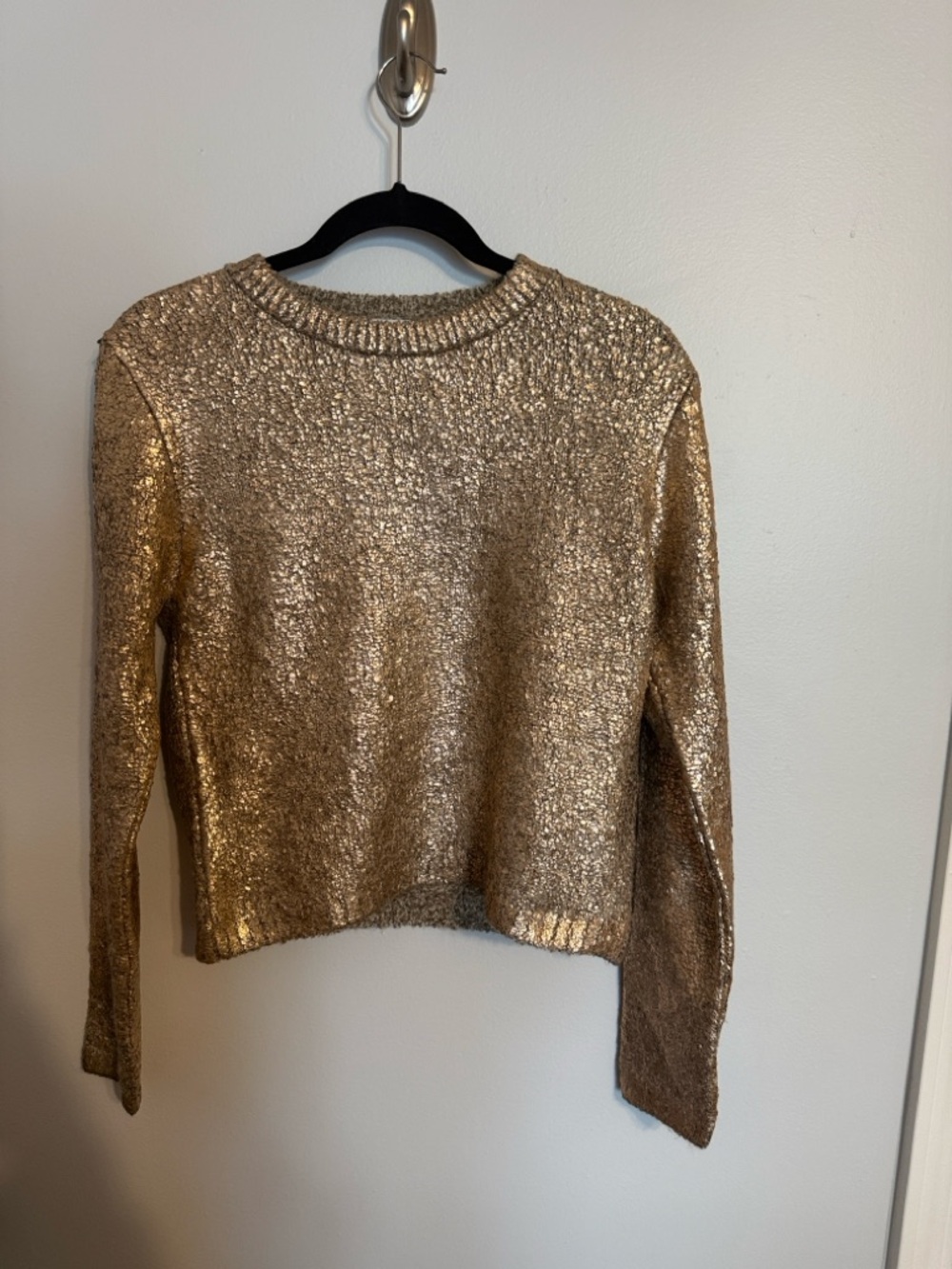 Zara Metallic Gold Bouclé Knit Sweater - Medium